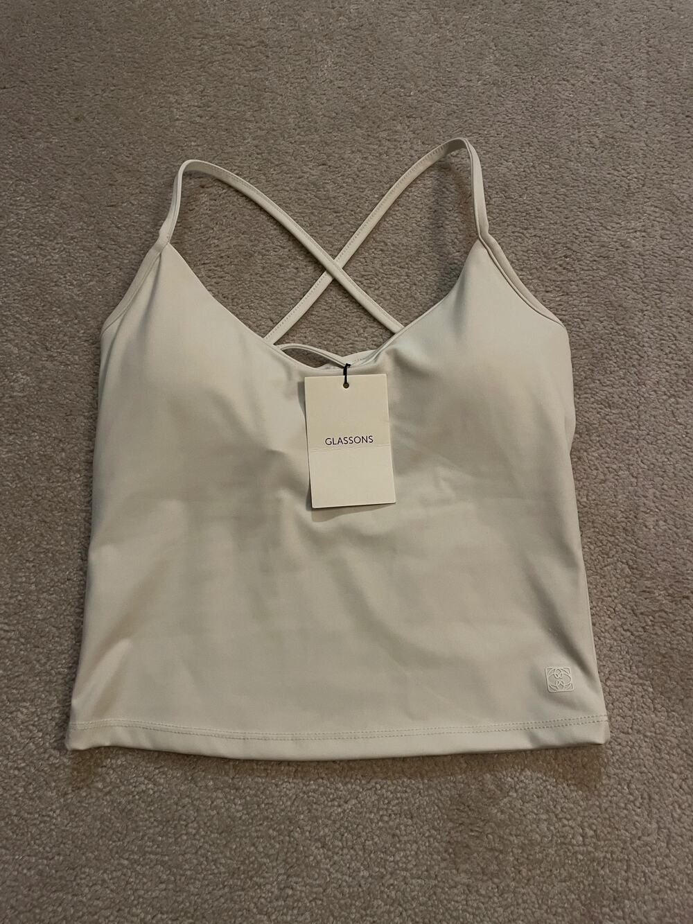 Glassons White Criss Cross Back Tank Top Built In Bra Size M